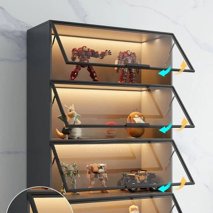 Customizable Display Case with Tempered Glass Door, LED Light, Large Capacity, Multiple Compartments, Aluminum Frame, Eco-Friendly