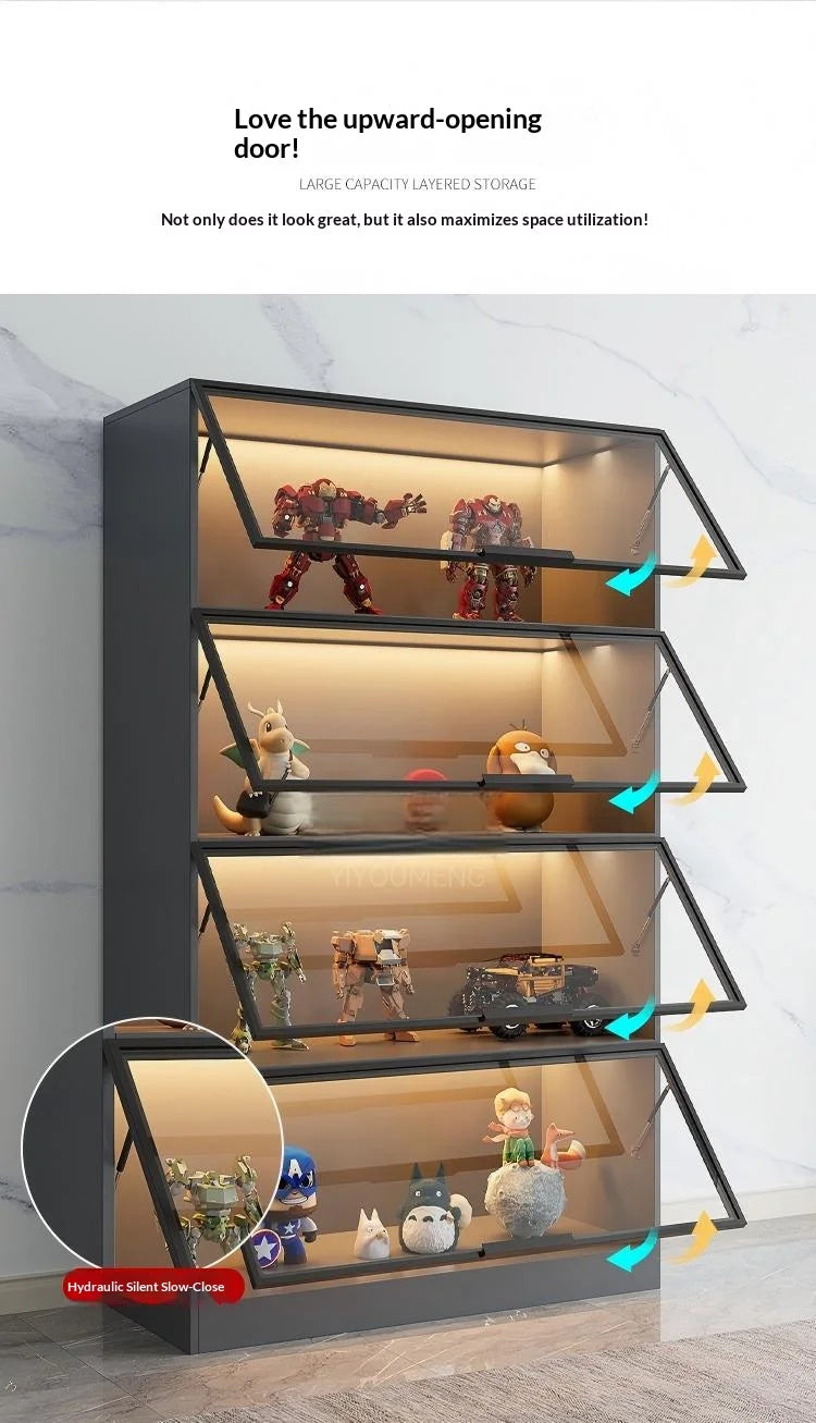 Vetrina Espositiva Personalizzabile con Porta in Vetro Temperato, Luce LED, Grande Capacità, Scomparti Multipli, Telaio in Alluminio, Eco-Friendly