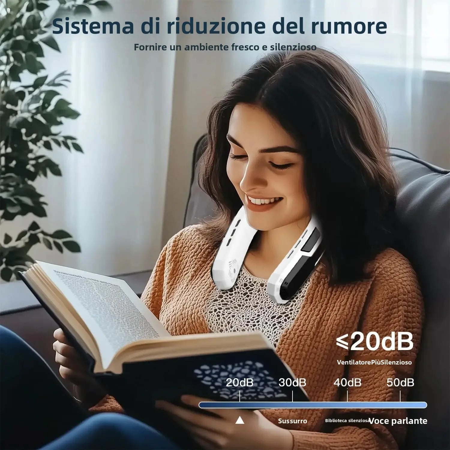 Ventilatore da Collo Ricaricabile 6000mAh, Silenzioso e Portatile, con Display Digitale, Raffreddatore d'Aria a Mani Libere per Lavoro all'Aperto e Campeggio