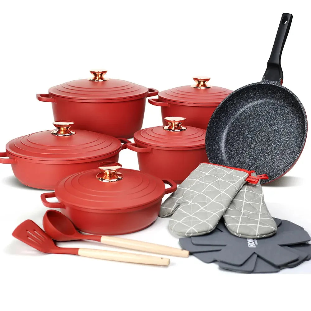 18PSC Set di pentole per la cucina domestica Padella antiaderente e pentola in alluminio di granito con coperchio Pentola in smalto pressofuso Materiale metallico per riso medico