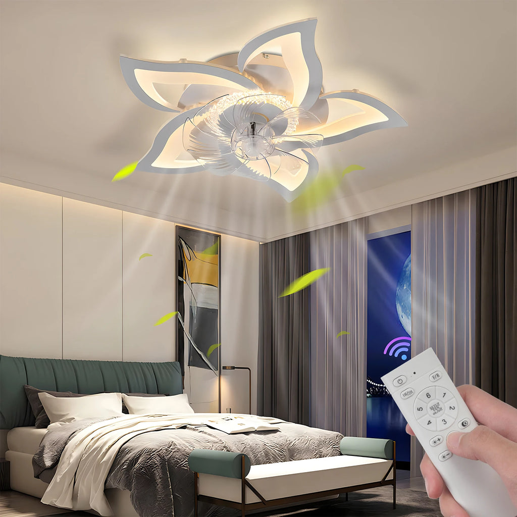 Jelena Ventilatori da soffitto da incasso Luci da ventilatore a LED a forma di fiore semplice con telecomando Camera da letto Nero Bianco Ventilatore a LED a 6 velocità