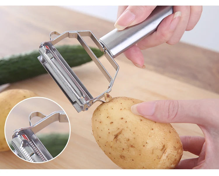Multifunktionaler Kartoffelschäler aus Edelstahl für Küche, Obst, Gemüse, Kartoffeln, Karotten, Gurken, Julienne-Reibe, langlebiger Gemüsehobel