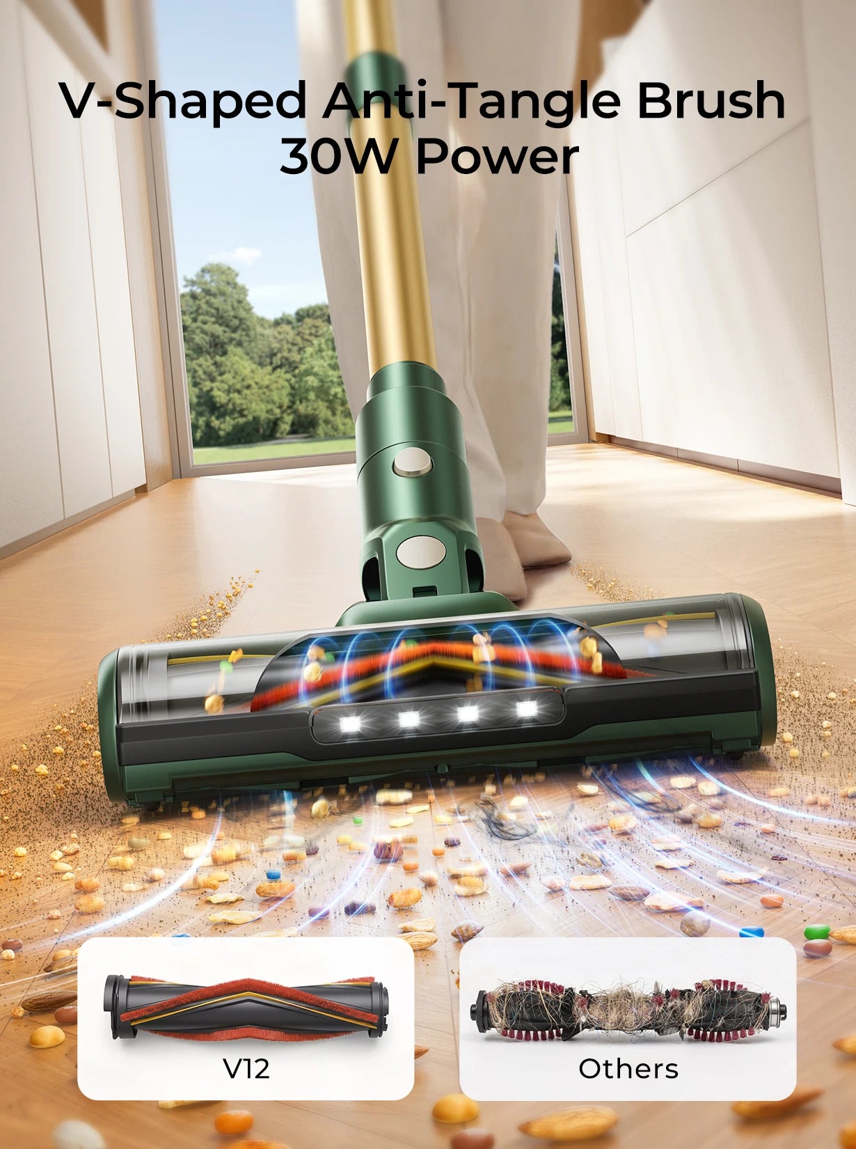 Laresar V12 Kabelloser Staubsauger, Leistungsstark 600W 65000PA, 2H Schnellladung, Abnehmbarer Akku und Smart Display