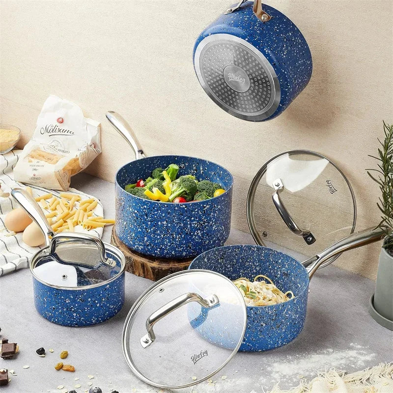 HLAFRG 3 pz/set Pentola Premium Durevole Rivestimento in Granito Pentola per Zuppa Pentola per Latte Domestico con Coperchio in Vetro per Fornello a Induzione Utensili da Cucina