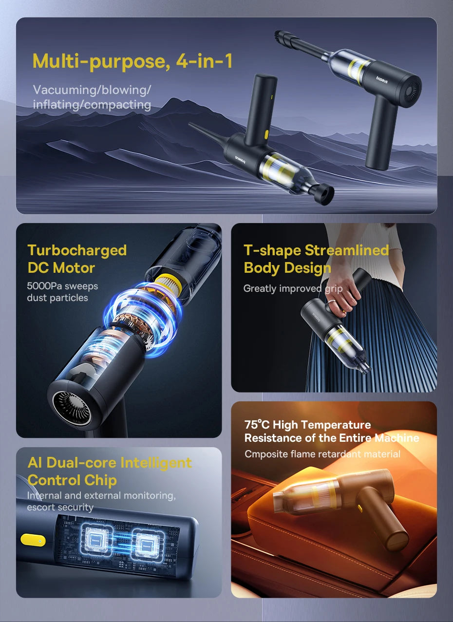Baseus Car Vacuum Cleaner Cordless Car Air Blower Gun Powerful Handheld Auto Cleaning Appliance Wireless Vehicle Cleaner