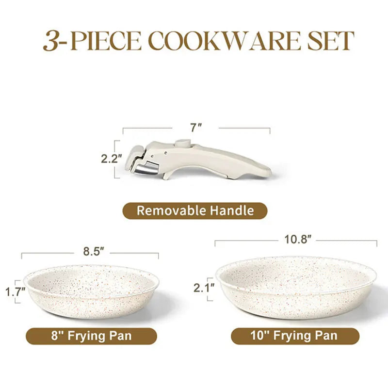 Set di padelle a induzione Padelle da 8" e 10" con manico staccabile Padelle in granito per cucinare set di pentole per frittata