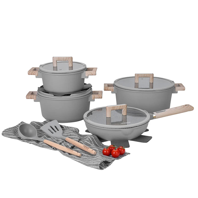 DONNOR 13Psc Set di pentole e padelle Set di pentole antiaderenti Pentole a induzione in granito Set da cucina antiaderente con padelle JT447