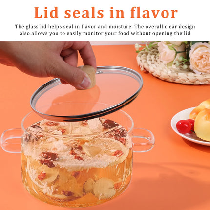 Glass Pot Transparent Cooking Pot with Lid 1.6L Heat-Resistant Glass Soup Pot Double-Handle Glass Pot Kitchen Cookware