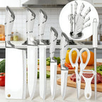 DIFITO 9-teiliges, minimalistisches, weißes Küchenmesser-Set mit hohlem 3Cr13-Stahlgriff, scharf, langlebig und rostbeständig, mit Messerblock, für Zuhause und als Geschenk