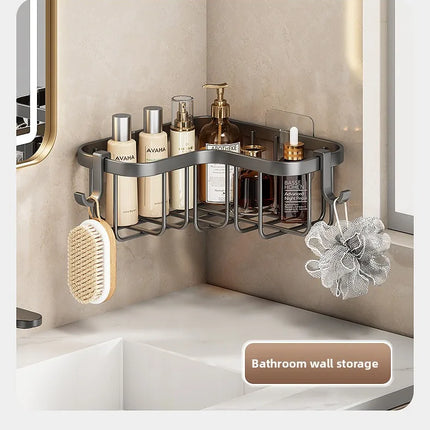 Carbon Steel Kitchen Sink Drain, Wall-Mounted Corner Rag Storage Rack, No Drilling, Waterproof Space Saver