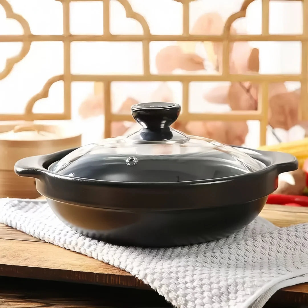 1 pentola in argilla ceramica con coperchio - Pentola in argilla di grado ristorante tradizionale asiatico per cucinare il delizioso riso, ciotola in pietra poco profonda