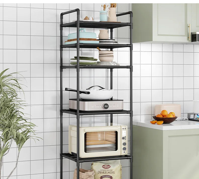 Scaffale da pavimento multistrato da cucina, scaffale da parete integrato rimovibile per uso domestico