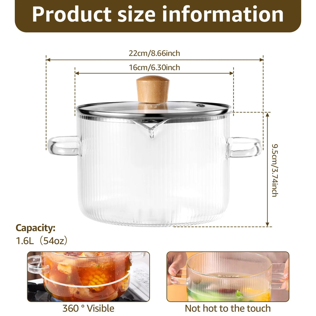 1600ml/2300ml Glas Topf Transparenter Borosilikatglas-Topf mit Deckel Multifunktionaler Schmortopf zum Kochen