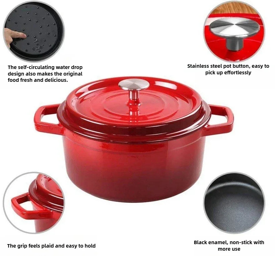 Pentola per zuppa domestica Pentola smaltata con coperchio Smalto ceramico Resistente al calore Due orecchie Pentola antiaderente Fornello a induzione a gas Utensili da cucina