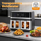 1400 W ölfreie Heißluftfritteuse, 8 l Heißluftfritteuse mit Sichtfenster, digitalem Touchdisplay, 8 Programmen und XXL-Fassungsvermögen
