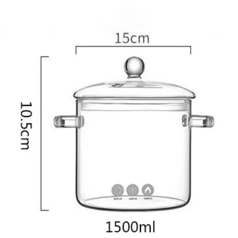 1350/1900 ml Hohe Borosilikatglas-Schüssel mit Griff Hitzebeständiger Glastopf mit Deckel Transparenter Kochtopf