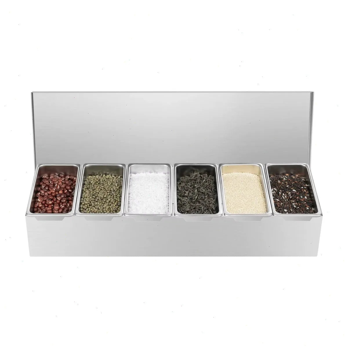 6-Fächer-Gewürzregal (46*15*9cm), Gewürzbehälter aus Edelstahl mit herausnehmbaren Trennwänden, Küchen-Arbeitsplatten-Organisation, Obstkorb