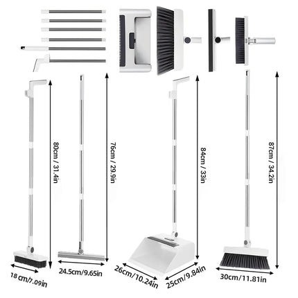 Set 4 in 1 di scopa e paletta pieghevoli con denti a pettine integrati, testine di ricambio multiple, kit di pulizia resistente per la pulizia di casa, cucina, bagno e pavimenti.