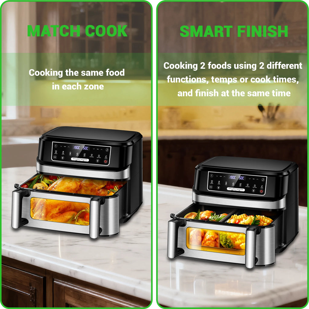 Friggitrice ad aria calda 12 litri EMPHSISM KDF-5512DTW con doppia camera regolabile e 8 programmi
