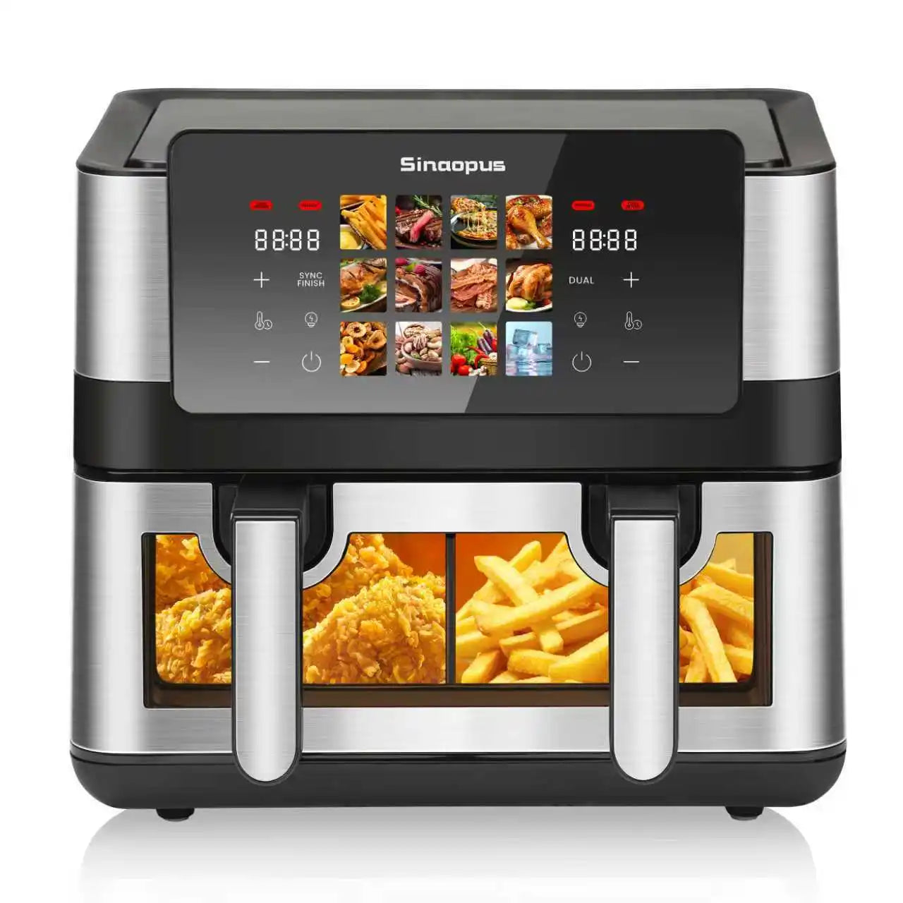 Sinaopus Friggitrice ad Aria Calda 8.5L 2000W con Doppio Cestello, Touch LED, 12 Programmi