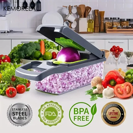 Tritatutto per verdure multifunzionale 14/16 in 1, tritatutto per cipolla con manico, griglia per alimenti, tritatutto per alimenti, affettatrice per verdure, dicer, taglio
