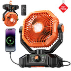 Ventilatore da Campeggio 20000mAh con Lanterna LED, Ventilatore da Tavolo a 8 Velocità con Telecomando, Ventilatore Portatile da Esterno con Gancio per Tenda, Interruzioni di Corrente, Cantiere