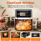 Patbrela Friggitrice ad Aria 5,5L 8-in-1 Forno Elettrico con Schermo LED Digitale e Finestra Visibile, 1350W, Nero