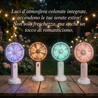 Mini ventilatore portatile con ricarica USB, ventilatore da tavolo, ventilatore portatile con luce ambientale integrata, tre livelli di velocità, per ufficio, viaggi, trucco, campeggio, pendolarismo all'aperto