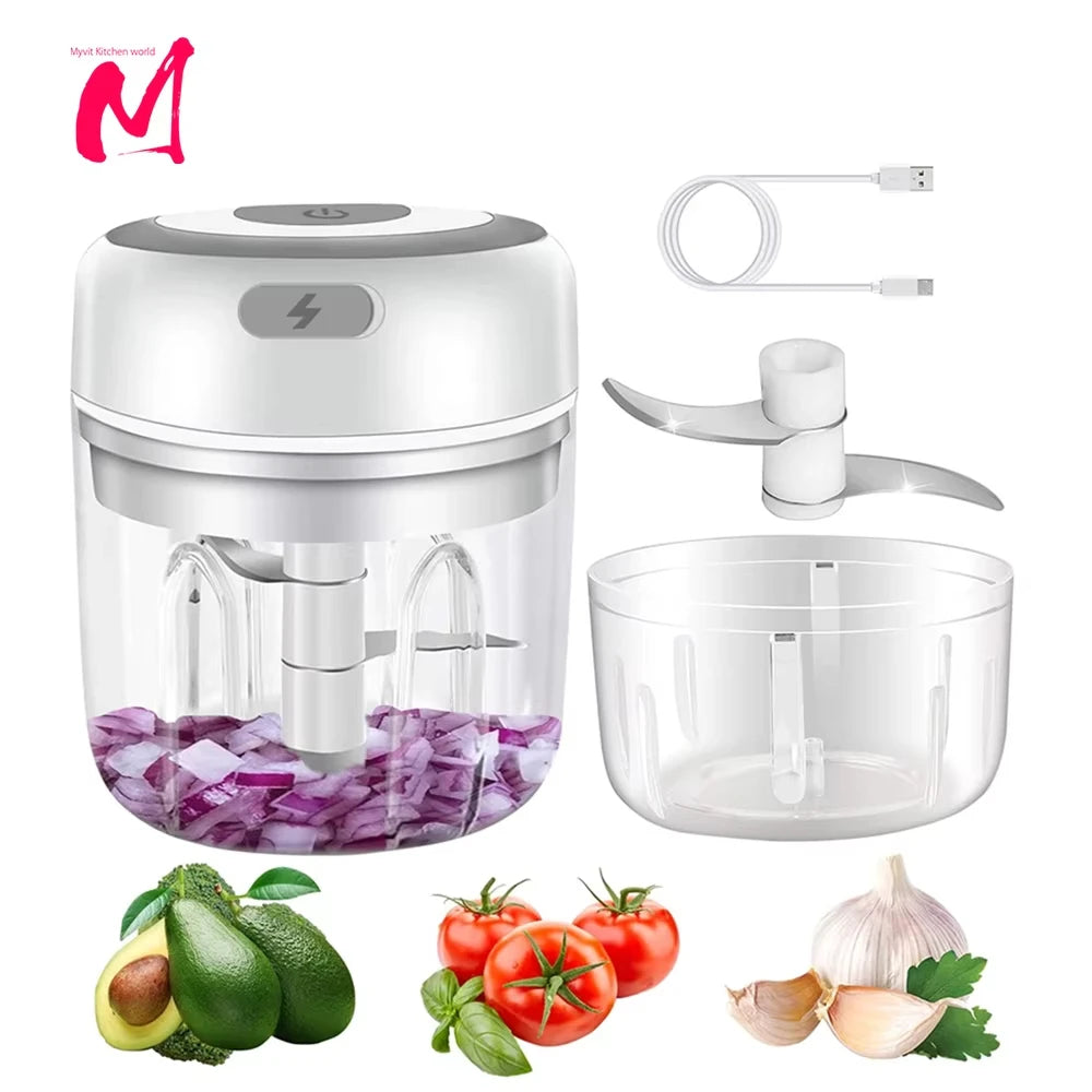 Elektrischer Zerkleinerer für Knoblauch 250ML, Gemüsehacker, USB-Mini-Zerkleinerer für Knoblauch, Zwiebelhacker, kleiner tragbarer Küchenmixer
