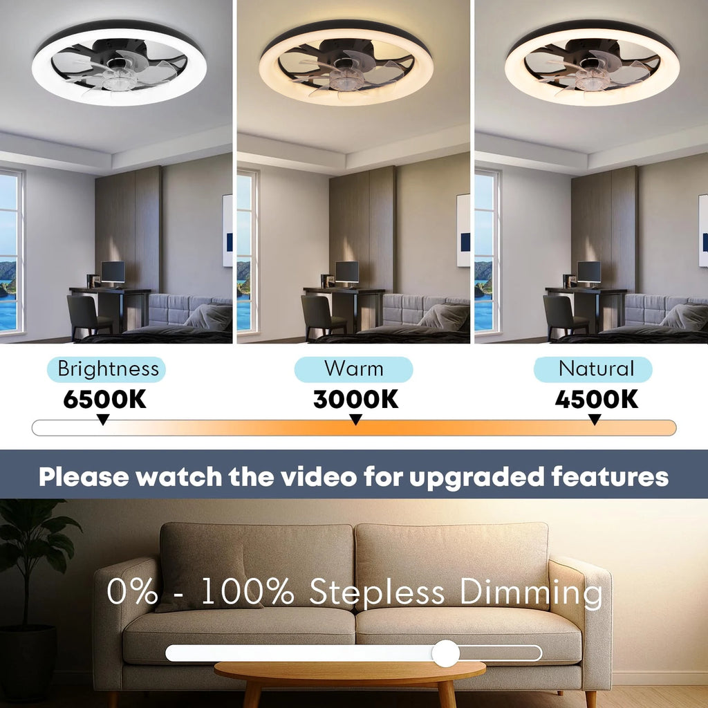 Ventilatore da Soffitto Intelligente XINGOO Nordic con Luce e Telecomando, Decorazione per Camera da Letto, Ventilatore con Pale Invisibili
