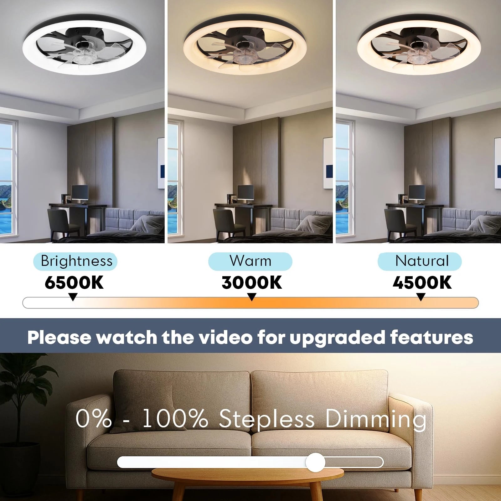 Ventilatore da Soffitto Intelligente XINGOO Nordic con Luce e Telecomando, Decorazione per Camera da Letto, Ventilatore con Pale Invisibili
