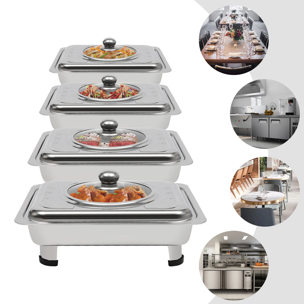 4/8 Stück Chafer-Pfannen-Buffet-Servierbehälter mit Deckel, rechteckiger Speisenwärmer-Pfannen-Servierbehälter