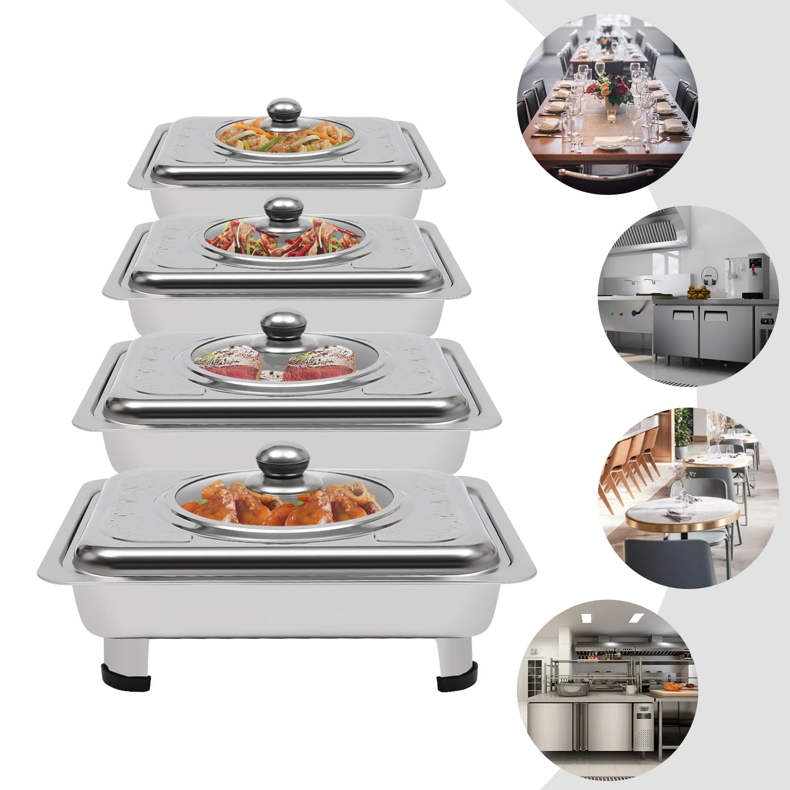 4/8 Stück Chafer-Pfannen-Buffet-Servierbehälter mit Deckel, rechteckiger Speisenwärmer-Pfannen-Servierbehälter