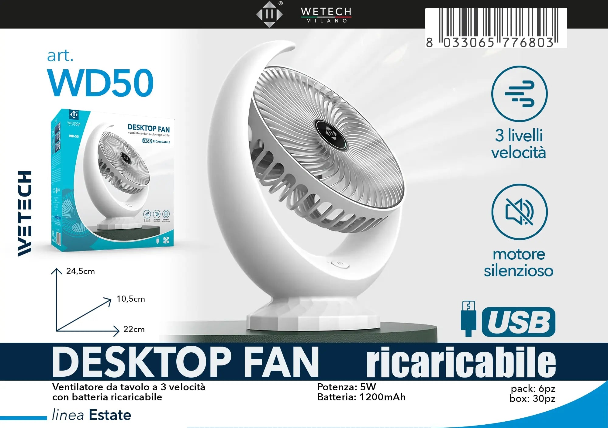 Ventilatore Portatile Mini da 3000mAh, Pieghevole, da Tavolo, da Esterno, da Collo, 5 Velocità, Ricaricabile USB, con Supporto per Telefono e Display