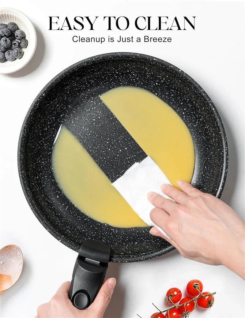 MICHELANGELO Padelle Antiaderenti Set Manico Rimovibile Padelle Rivestimento in Granito Padelle Non Tossicche Bistecca Frittata Padella Forno Sicuro