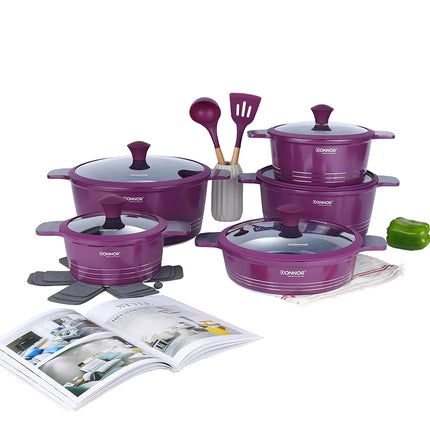 DONNOR 15 Pezzi Set di Pentole in Ceramica Pentole e Padelle Set Cucina a Induzione Antiaderente Salvaspazio Pentole Set Induzione RV Set JT445