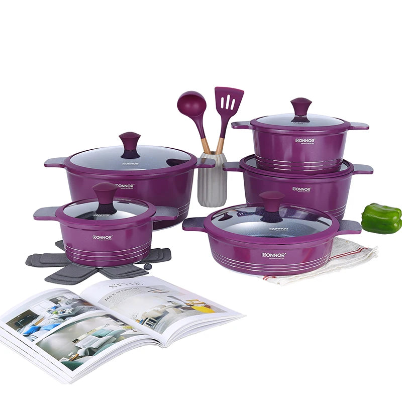 DONNOR 15-teiliges Keramik-Kochgeschirr-Set Töpfe und Pfannen Set Antihaft-Induktionsküche Platzsparendes Kochgeschirr-Set Induktion RV-Set JT445