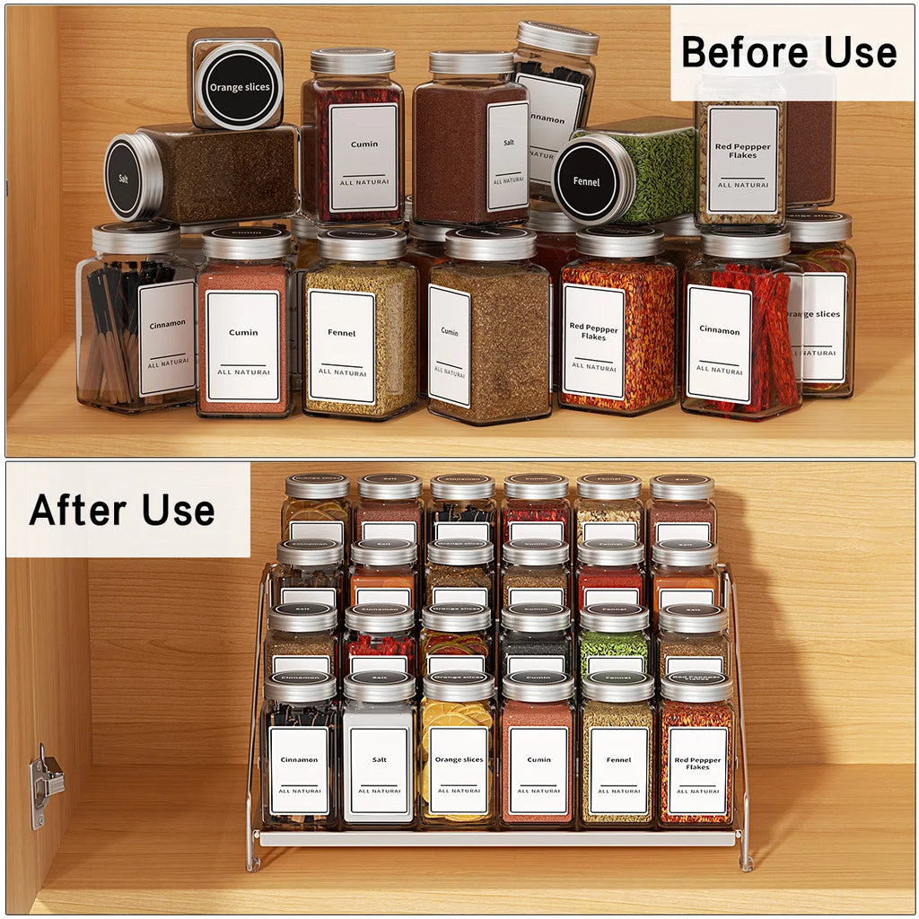 4-stöckiges Stand-Gewürzregal aus Edelstahl für die Küche, Einbau-Kräutertiegelhalter, Wand-Organizer