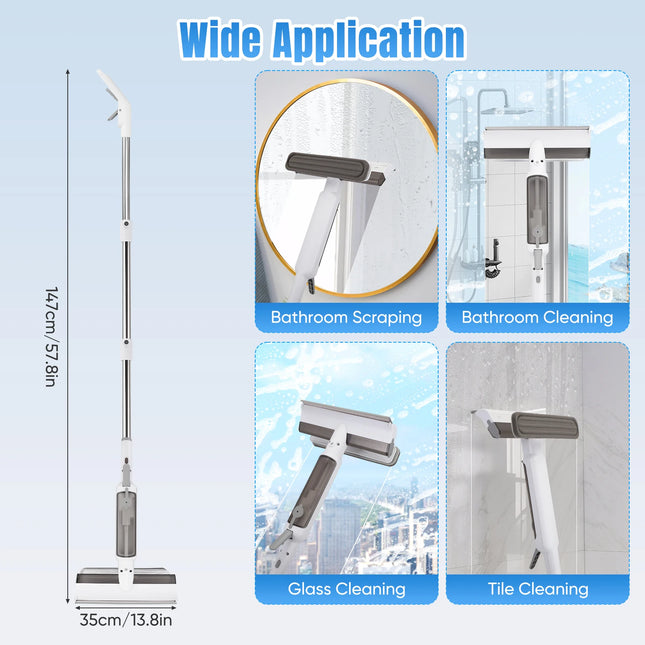 Double-sided external window brush with integrated water spray and squeegee, strong suction, for domestic use