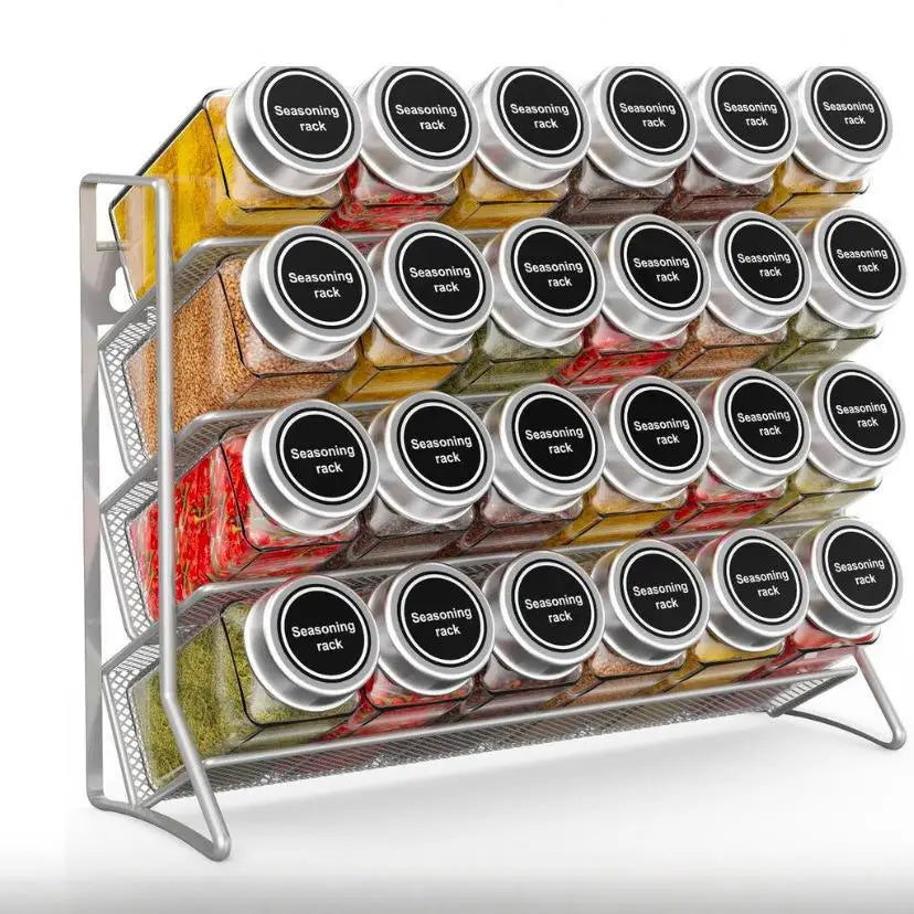 Organizzatore a 4 Ripiani per Spezie e Condimenti in Acciaio al Carbonio, Mensola da Parete Antiscivolo per Cucina e Dispensa