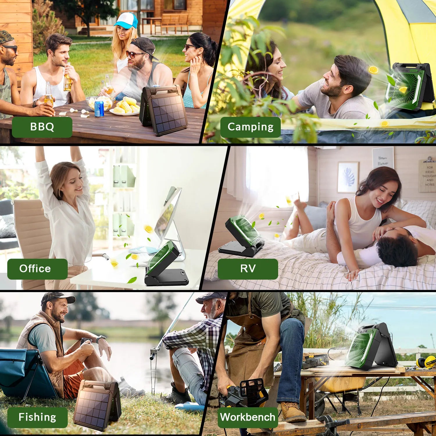 Ventilatore Portatile Ricaricabile da 9000mAh con Pannello Solare 2-in-1, 3 Velocità, Senza Fili, Alimentato a Batteria con Lanterna LED, Timer, Silenzioso, USB-C, da Tavolo per Viaggi, Tenda, Ufficio, Casa, Camera da Letto