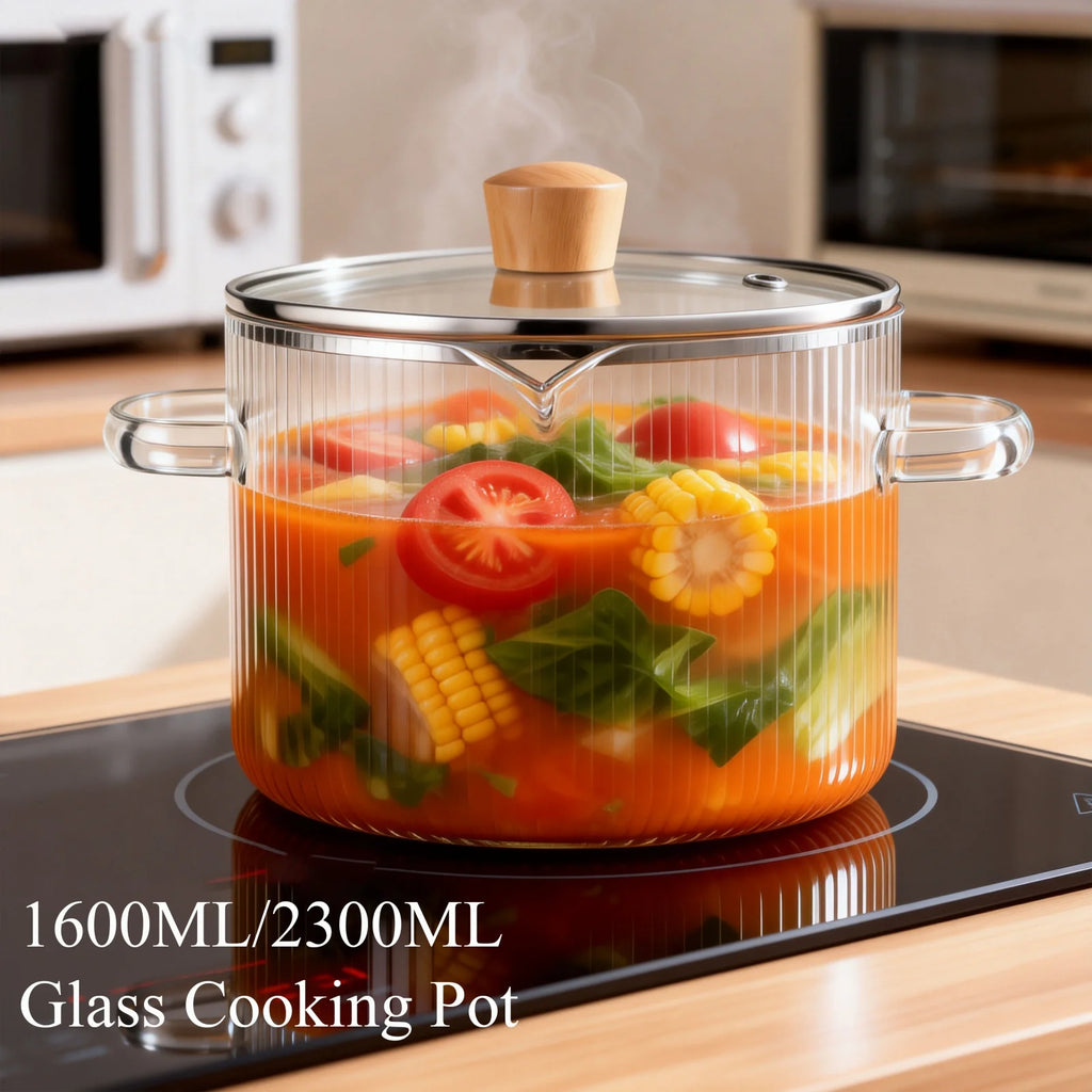 1600ml/2300ml Glas Topf Transparenter Borosilikatglas-Topf mit Deckel Multifunktionaler Schmortopf zum Kochen
