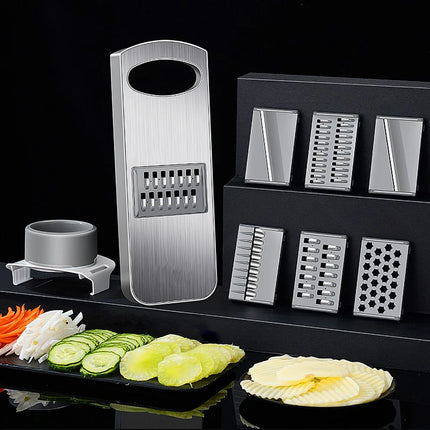 99,9% Antibacterial Magic Chopper LFGB Certified 316L Stainless Steel Vegetable Slicer 6-Blade Cutter with Hand Guard