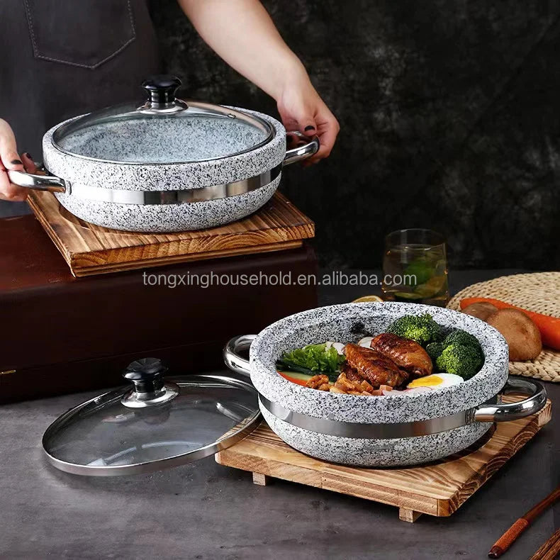 Grande Formato Riscaldamento Diretto Zuppa di Granito Pentola Moor Pietra Sizzling Pentola Calda Cottura Wok Cottura del Riso Cottura Cibo Servire Pentola di Pietra