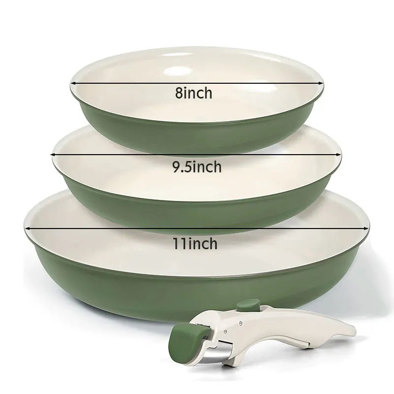 2/3 pezzi padelle set impilabili padelle per uova antiaderenti con manico rimovibile padella antiaderente per bistecche fritte pentola di cottura pentole