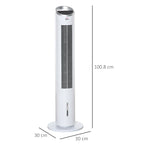 Ventilatore a torre da 60W raffreddato ad acqua con telecomando, funzione umidificante, timer da 8 ore, adatto per ambienti inferiori a 20 m² ㎡ Diametro 30 cm, altezza 100,8 cm.