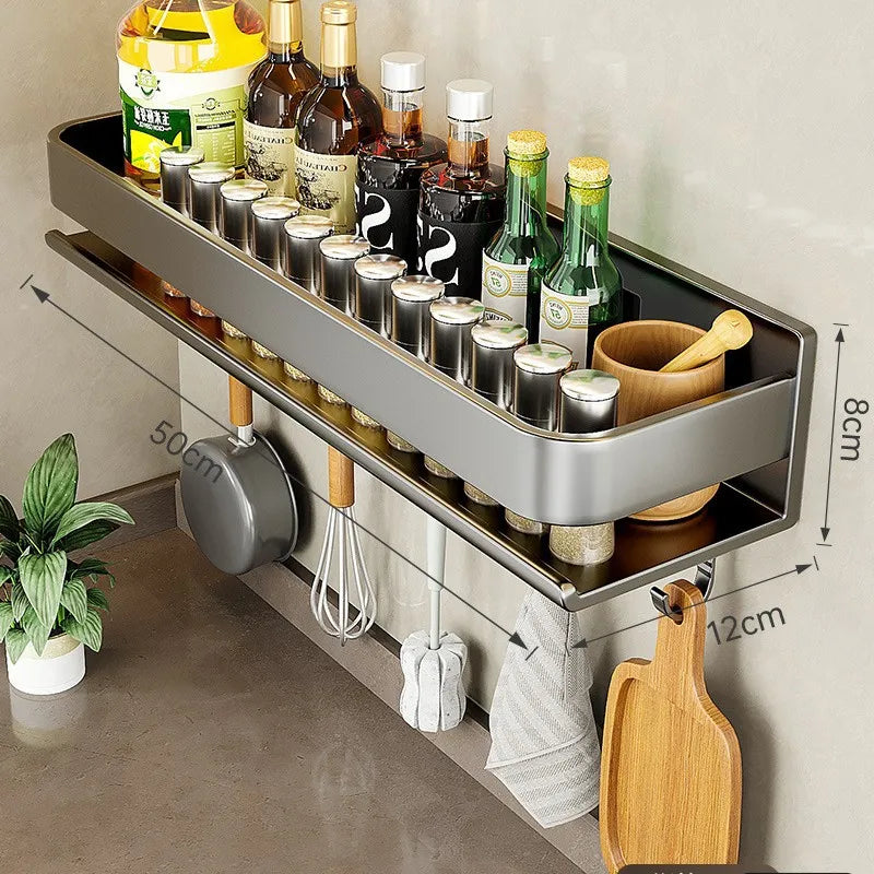 Scaffale portaoggetti da cucina di lusso leggero, porta spezie in acciaio al carbonio, senza foratura, da parete, per organizzare gli scaffali a parete di casa