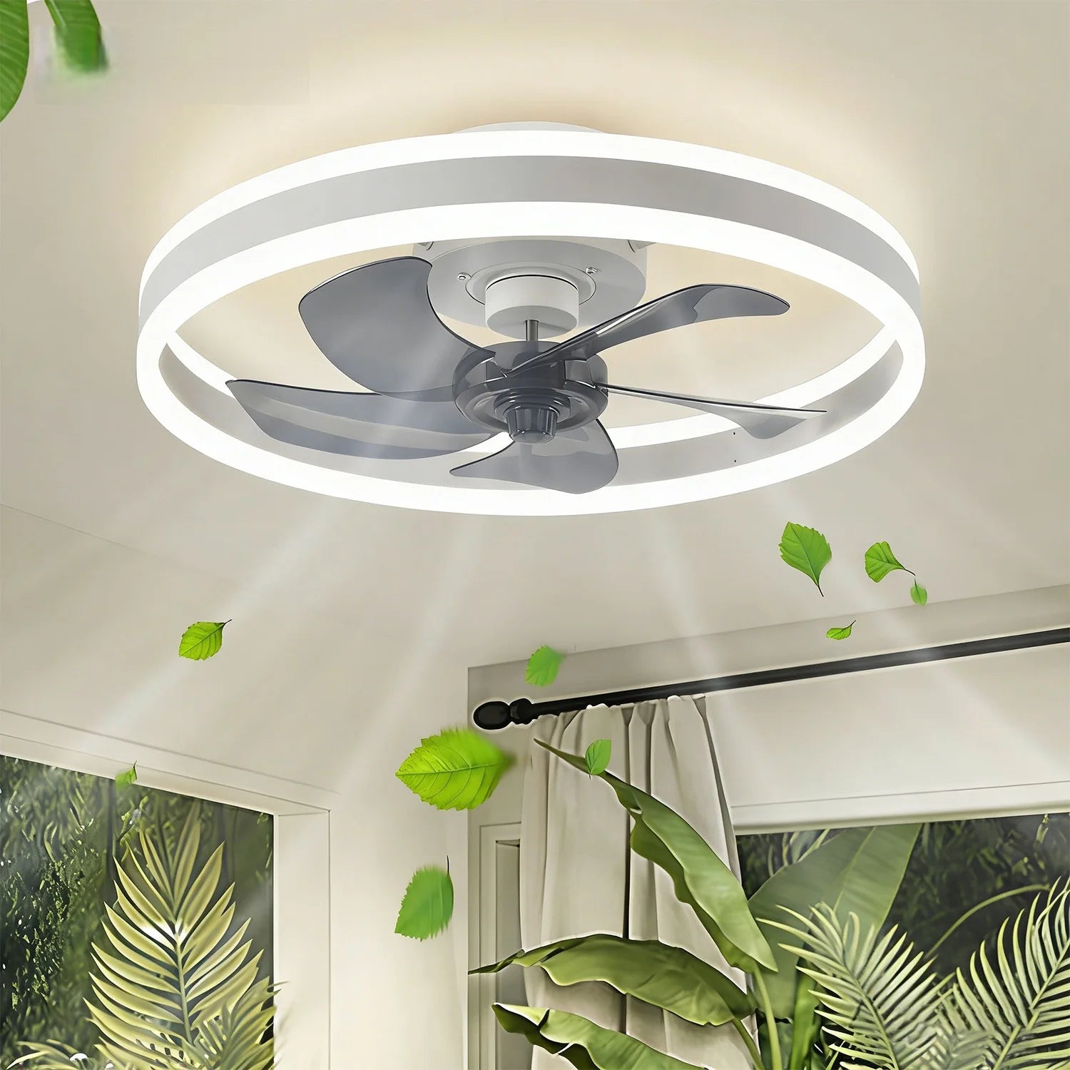 Ventilatore da Soffitto LED Nordico da 50CM con Luce, Apparecchio di Illuminazione in Acrilico, Ventilatore Elettrico Silenzioso e Rinfrescante con Timer per Uso Domestico