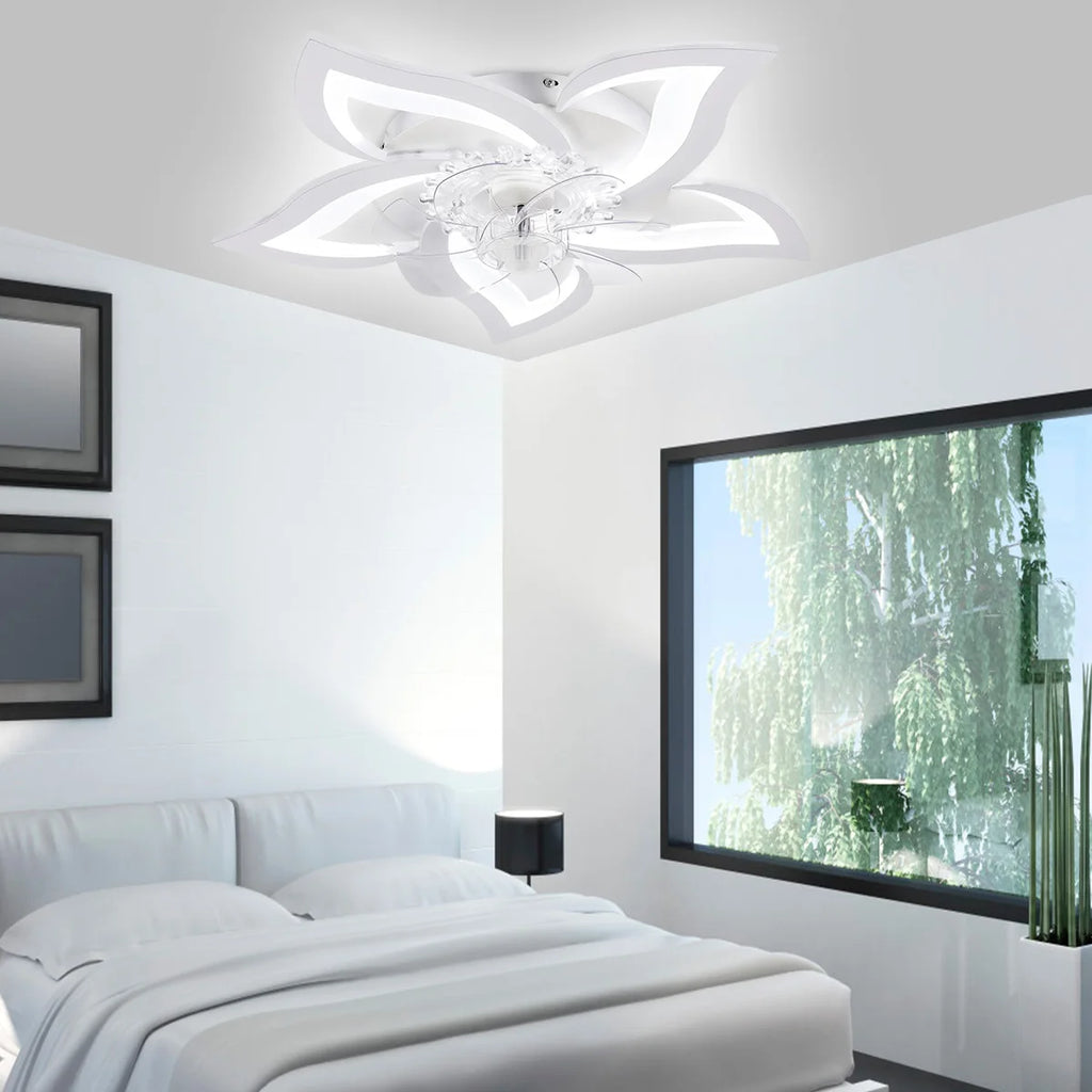 Ventilatore da soffitto da 60 W con illuminazione, design a 5 luci, ventilatore da soffitto silenzioso con illuminazione, dimmerabile, telecomando con velocità del vento regolabile