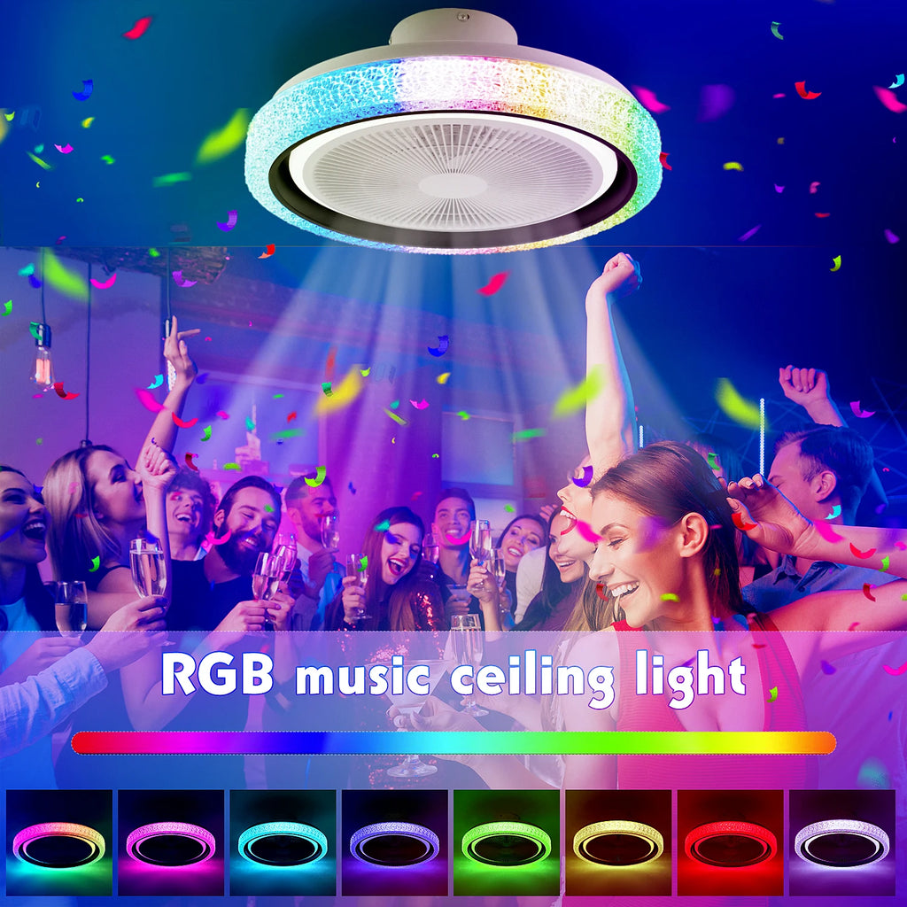 Ventilatore da soffitto intelligente da 40 W, 50 cm, con modalità musica e APP |   RGBCW Telecomando silenzioso per camera da letto, soggiorno, sala da pranzo, cucina